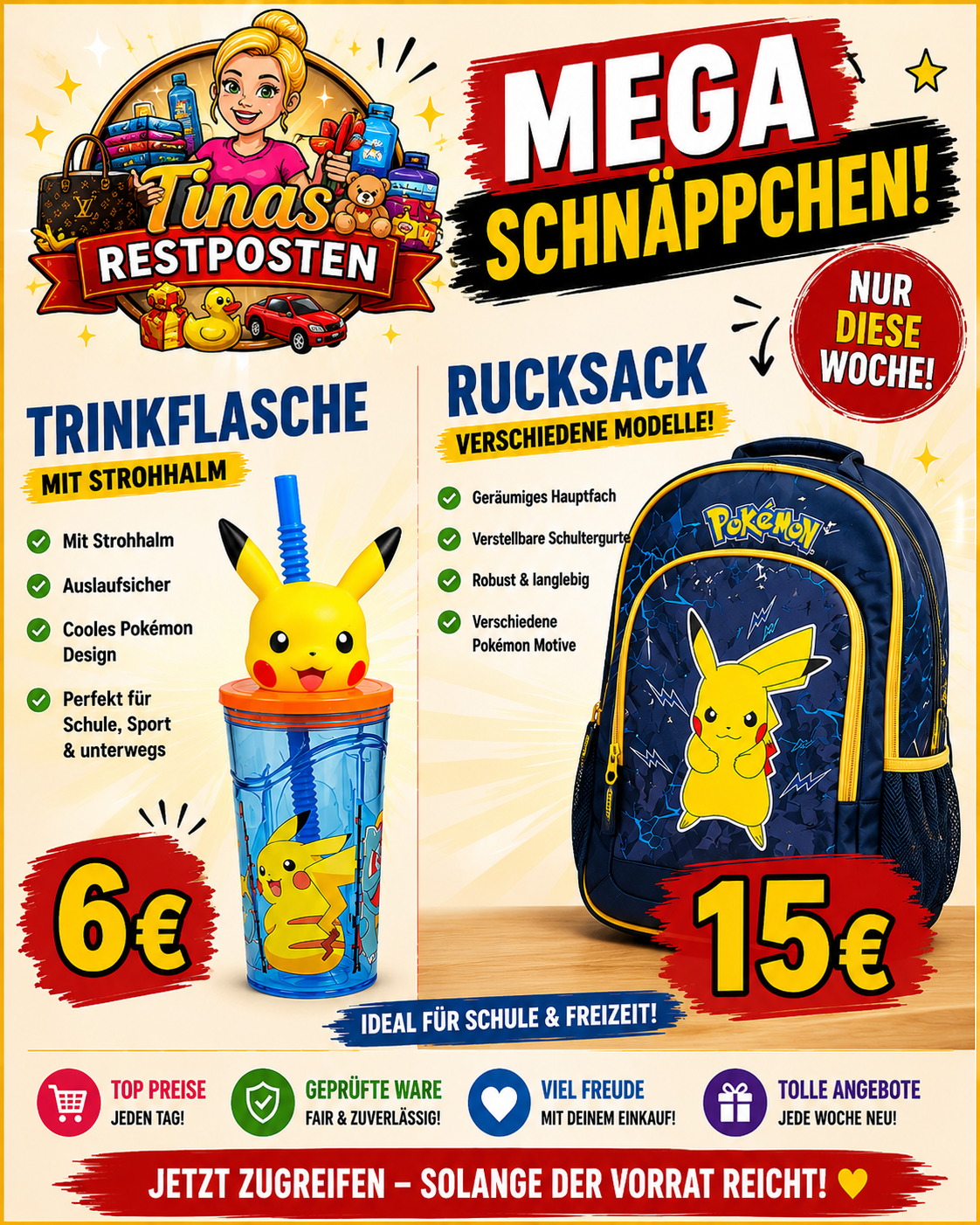 POKEMON Rucksack und Trinkflasche